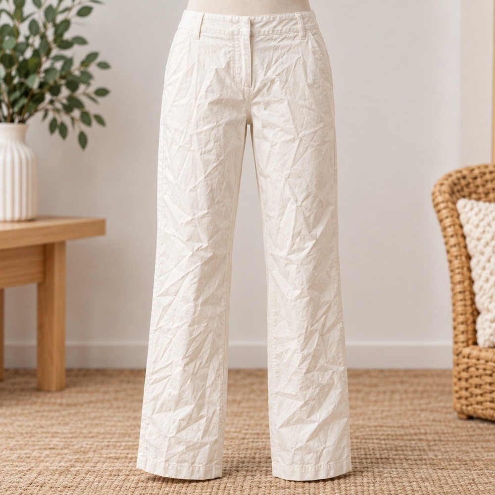 Talbots Stretch Trousers Womens 10 Cream White Straight Leg Cotton Blend 3638